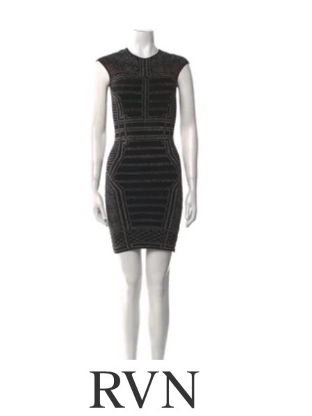RVN Black Textured Cap Sleeve Bodycon Mini Dress